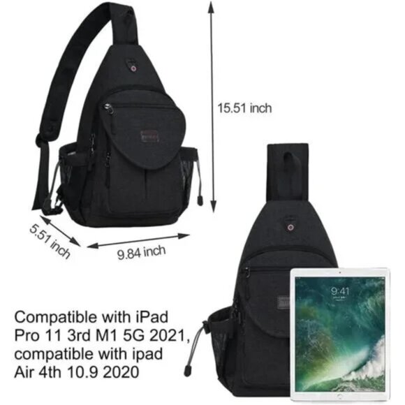 New Sling Backpack, Canvas Crossbody Bag Black - Picture 2 of 6